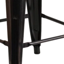 Emma And Oliver 30"H Backless Black-Antique Gold Metal Barstool With Wood Seat -Emma And Oliver GUEST 4728dba8 65be 4580 a019 4a6308d7a215