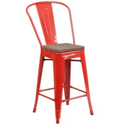 Emma And Oliver 24"H Metal Counter Height Stool With Back And Square Wood Seat -Emma And Oliver GUEST 47fef08b 76f2 48a8 8d2a 1ae466fe47ed