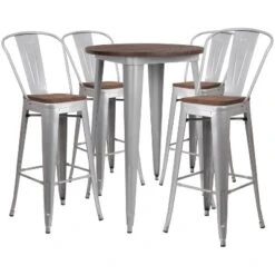 Emma And Oliver 30" Round Metal/Wood Bar Table Set - 4 Stools -Emma And Oliver GUEST 4856eed9 12b8 475f a93b c1de8a484a73