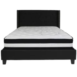 Emma And Oliver Queen Accent Extended Panel Platform Bed/Mattress-Black Fabric 5 Emma And Oliver Queen Accent Extended Panel Platform Bed/Mattress-Black Fabric -Emma And Oliver GUEST 486d4481 d6e0 430c 9080 4b947701b627