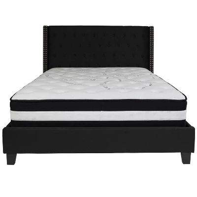 Emma And Oliver Queen Accent Extended Panel Platform Bed/Mattress-Black Fabric 3 Emma And Oliver Queen Accent Extended Panel Platform Bed/Mattress-Black Fabric - Image 3
