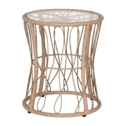 Emma And Oliver 3 Piece Boho Patio Set - Faux Rattan Rope Papasan Style Chairs With Cushions And Glass Topped Side Table -Emma And Oliver GUEST 489d3ed7 cf7b 4324 92b1 bec4a346e635