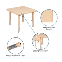 Emma And Oliver 24" Square Plastic Height Adjustable Activity Table Set With 4 Chairs -Emma And Oliver GUEST 48cfab28 4951 49fe 885a 8bc8feb04f1a