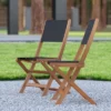 Emma And Oliver Set Of Two Weather Resistant All Natural Acacia Wood Folding Bistro Chairs With Textilene Mesh Seats And Backs