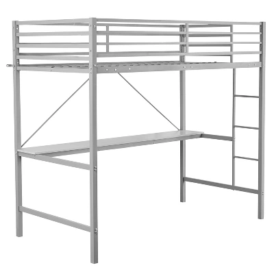 Emma And Oliver Metal Loft Bed Frame With Desk, Protective Guard Rails And Ladder For Kids, Teens And Adults 12 Emma And Oliver Metal Loft Bed Frame With Desk, Protective Guard Rails And Ladder For Kids, Teens And Adults - Image 12