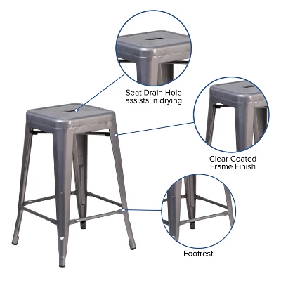 Emma And Oliver 4 Pack 24"H Backless Clear Coated Metal Indoor Counter Height Stool W/ Square Seat 2 Emma And Oliver 4 Pack 24"H Backless Clear Coated Metal Indoor Counter Height Stool W/ Square Seat - Image 2