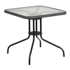 Emma And Oliver 28" Square Tempered Glass Metal Table With Rattan Edging 15 Emma And Oliver 28" Square Tempered Glass Metal Table With Rattan Edging -Emma And Oliver GUEST 4adaf2aa e22b 4b34 96cb b2ec0246a9b6