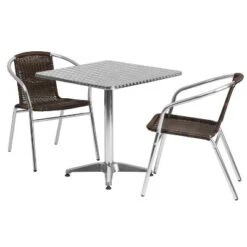 Emma And Oliver 27.5" Square Aluminum Garden Patio Table Set With 2 Rattan Chairs -Emma And Oliver GUEST 4b54d9de 7507 4987 861b 7345eb6d667f