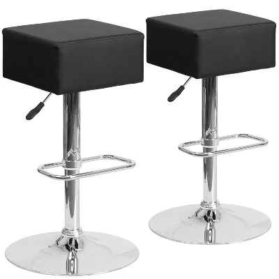 Emma And Oliver 2 Pk. Contemporary Vinyl Adjustable Height Barstool With Square Seat And Chrome Base 2 Emma And Oliver 2 Pk. Contemporary Vinyl Adjustable Height Barstool With Square Seat And Chrome Base - Image 2