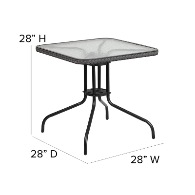 Emma And Oliver 28" Square Tempered Glass Metal Table With Rattan Edging 3 Emma And Oliver 28" Square Tempered Glass Metal Table With Rattan Edging - Image 3