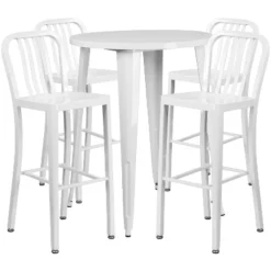 Emma And Oliver Commercial 30" Round Metal Indoor-Outdoor Bar Table Set & 4 Slat Back Stools -Emma And Oliver GUEST 4c2c3ade b696 4f25 904c cfe1c28d812f