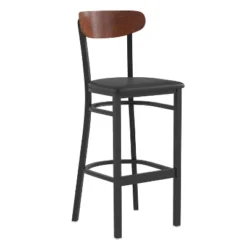 Emma And Oliver Industrial Barstool With Rolled Steel Frame And Solid Wood Seat - 500 Lbs. Static Weight Capacity -Emma And Oliver GUEST 4cb200cf 50f2 4876 a263 5a7b6b157b7c