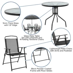 Emma And Oliver 6 Piece Patio Garden Set With Table, Umbrella And 4 Folding Chairs -Emma And Oliver GUEST 4cbfc472 ad0f 4ad9 96be 7bfb28ff9299