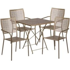 Emma And Oliver Commercial 28" Square Metal Folding Patio Table Set W/ 4 Square Back Chairs -Emma And Oliver GUEST 4cf63aa4 9829 4274 b4ce b41667cd1f35