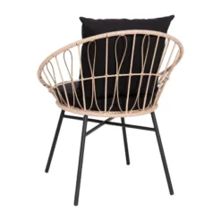Emma And Oliver 3 Piece Boho Patio Set - Faux Rattan Rope Papasan Style Chairs With Cushions And Glass Topped Side Table -Emma And Oliver GUEST 4d0e5e91 ebbf 4913 9d2d 7a859190b32a