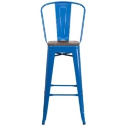 Emma And Oliver 30"H Metal Dining Barstool With Back And Square Wood Seat -Emma And Oliver GUEST 4e578596 071c 4b86 b659 b67b19a765ef