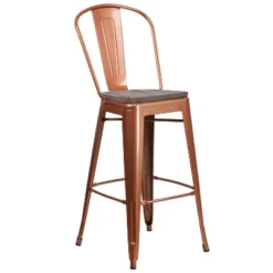 Emma And Oliver 30"H Metal Dining Barstool With Back And Wood Seat -Emma And Oliver GUEST 4f046616 6761 44f6 a842 053114c2d020