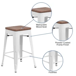 Emma And Oliver 24"H Backless White Metal Counter Height Stool With Wood Seat -Emma And Oliver GUEST 4f0cd44c 432e 46b0 a8fd 16ab1f1b45b4