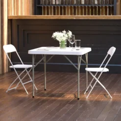 Emma And Oliver 2.85-Foot Square Granite White Plastic Folding Table - Event Folding Table