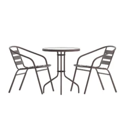 Emma And Oliver 23.75'' Round Glass Top Metal Table With 2 Aluminum Slat Stack Chairs 25 Emma And Oliver 23.75'' Round Glass Top Metal Table With 2 Aluminum Slat Stack Chairs -Emma And Oliver GUEST 4ffc0ba1 fe30 434c b960 40dd16a3324d