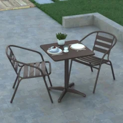 Emma And Oliver 23.5'' Square Aluminum Indoor-Outdoor Table Set With 2 Slat Back Chairs -Emma And Oliver GUEST 5012442a fb2b 4eeb a854 fe5bb4688ae3