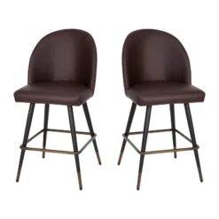 Emma And Oliver Modern Upholstered Dining Stools With Contoured Backs & Powder Coated Steel Legs With Floor Glides - Set Of 2 6 Emma And Oliver Modern Upholstered Dining Stools With Contoured Backs & Powder Coated Steel Legs With Floor Glides - Set Of 2 -Emma And Oliver GUEST 5065b943 54fa 404f 8959 ca6285dad524