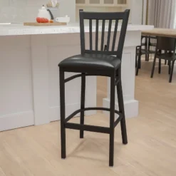 Emma And Oliver Black Vertical Back Metal Restaurant Dining Barstool -Emma And Oliver GUEST 5074e8a5 ac87 4959 8393 d476f25df1f4
