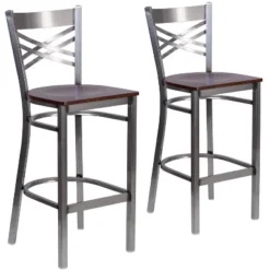 Emma And Oliver 2 Pack Clear Coated "X" Back Metal Restaurant Barstool -Emma And Oliver GUEST 50d37dfe 3074 4856 a0d3 8e47c2c93db9