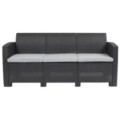 Emma And Oliver Faux Rattan Sofa With All-Weather Cushions -Emma And Oliver GUEST 51249c47 1b3b 4e8b b099 3ab5e78e2261