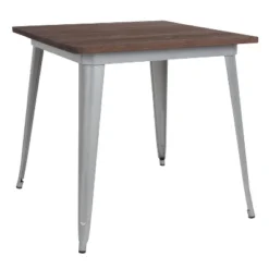 Emma And Oliver 31.5" Square Metal Indoor Table With Rustic Wood Top -Emma And Oliver GUEST 5289b556 dc08 466c 8965 0db90e0eb4f5