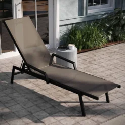Emma And Oliver Textilene Adjustable 5 Position Patio Chaise Lounge With Armrests And Metal Frame -Emma And Oliver GUEST 529b6486 be13 411a 8acb 3aa90e58c525