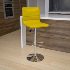 Emma And Oliver Yellow Vinyl Adjustable Height Barstool - Horizontal Stitch Back