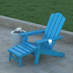 Emma And Oliver Set Of 2 Adirondack Chairs With Cup Holders And Pull Out Ottoman, All-Weather HDPE Indoor/Outdoor Lounge Chairs -Emma And Oliver GUEST 550a0518 d9cd 4934 b7b9 c4a95247ddca