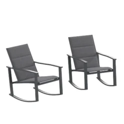 Emma And Oliver Set Of 2 Outdoor Rocking Chairs With Flex Comfort Material And Metal Frame -Emma And Oliver GUEST 55452cef af69 47d1 be78 503365398672