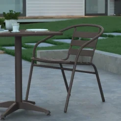 Emma And Oliver 23.5'' Square Aluminum Indoor-Outdoor Table Set With 2 Slat Back Chairs -Emma And Oliver GUEST 556eeee5 f1be 4934 8990 a716c43a7437