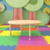 Emma And Oliver 45" Round Natural Plastic Height Adjustable Activity Table - School Table For 4