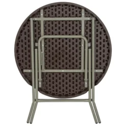 Emma And Oliver 2.6-Foot Round Brown Rattan Plastic Folding Table - Outdoor Event Table -Emma And Oliver GUEST 56cc248b 8c3b 4174 b068 a9b5e409525d