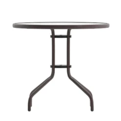 Emma And Oliver 31.5'' Round Glass Top Metal Table With 4 Aluminum Slat Stack Chairs -Emma And Oliver GUEST 581c40a9 3f63 49f2 935e b6a9f8bae45b