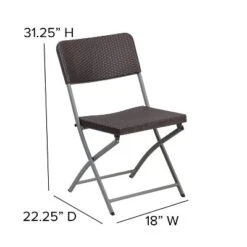 Emma And Oliver 2 Pack Brown Rattan Plastic Indoor-Outdoor Patio Folding Chair -Emma And Oliver GUEST 5a2647b1 a4e0 4d87 9e35 18bb4b893963