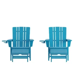 Emma And Oliver Set Of 2 Adirondack Chairs With Cup Holders And Pull Out Ottoman, All-Weather HDPE Indoor/Outdoor Lounge Chairs -Emma And Oliver GUEST 5a7fe975 9702 4278 9a10 9e926bdbb535