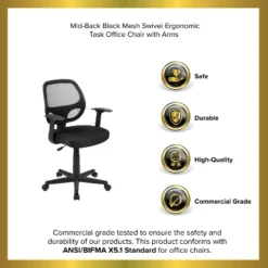 Emma And Oliver Mid-Back Mesh Swivel Ergonomic Task Office Chair - Arms -Emma And Oliver GUEST 5b1c6920 bfea 4fd4 9789 6e052226aa30