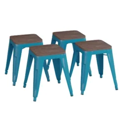 Emma And Oliver Set Of Four Table Height Backless Stacking Welded Iron Stools With Wooden Seats And Under Seat Bracing For Indoor Use -Emma And Oliver GUEST 5bfece85 5116 4bec 92ee 0f25b2d1a4fc