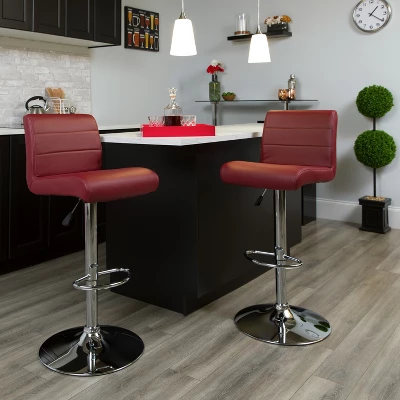 Emma And Oliver 2 Pack Contemporary Vinyl Adjustable Height Barstool With Rolled Seat And Chrome Base 1 Emma And Oliver 2 Pack Contemporary Vinyl Adjustable Height Barstool With Rolled Seat And Chrome Base