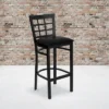 Emma And Oliver Black Metal Window Back Barstool, Black Vinyl Seat