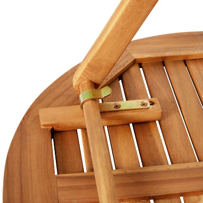 Emma And Oliver All-Weather Three Piece Solid Acacia Wood Patio Bistro Set With Two Folding Chairs And Table 9 Emma And Oliver All-Weather Three Piece Solid Acacia Wood Patio Bistro Set With Two Folding Chairs And Table - Image 9