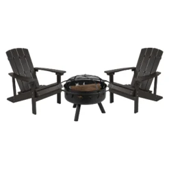 Emma And Oliver Three Piece Hartford Camping Set With Two Faux Wood Adirondack Chairs And Star And Moon Fire Pit With Mesh Cover -Emma And Oliver GUEST 5caed6f9 ec39 4ccb 92f0 25466a7e3ed4