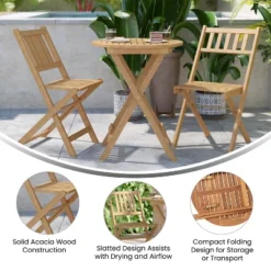Emma And Oliver All-Weather Three Piece Solid Acacia Wood Patio Bistro Set With Two Folding Chairs And Table 15 Emma And Oliver All-Weather Three Piece Solid Acacia Wood Patio Bistro Set With Two Folding Chairs And Table -Emma And Oliver GUEST 5cd619d0 18e0 427f 95c5 20bbf8dae96c