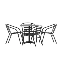 Emma And Oliver 27.5'' Square Aluminum Indoor-Outdoor Table Set With 4 Slat Back Chairs -Emma And Oliver GUEST 5d3f5cf0 ff24 4ec8 9e72 1abebb2dc836