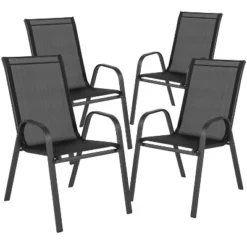 Emma And Oliver 4 Pack Outdoor Stack Chair With Flex Comfort Material - Patio Stack Chair -Emma And Oliver GUEST 5d471a4d 5571 4e5a b24e 050268ed81ac