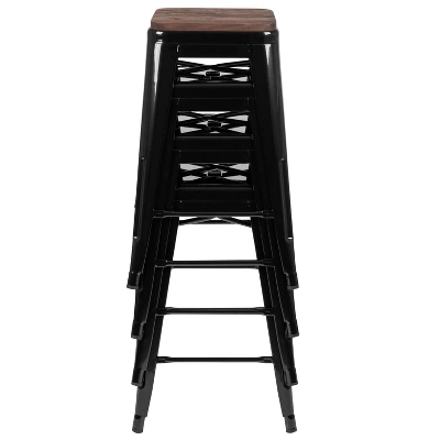Emma And Oliver 24" High Metal Counter-Height, Indoor Bar Stool With Wood Seat - Stackable Set Of 4 6 Emma And Oliver 24" High Metal Counter-Height, Indoor Bar Stool With Wood Seat - Stackable Set Of 4 - Image 6